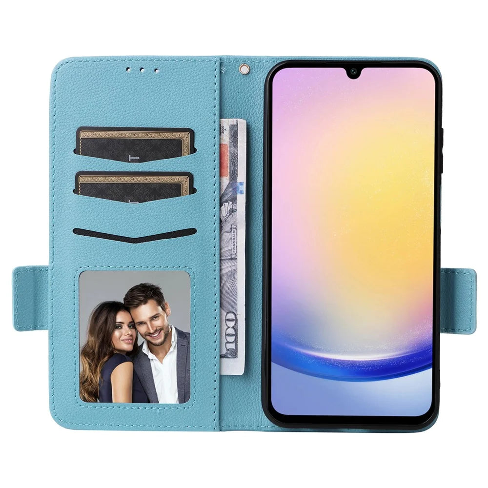 For Samsung Galaxy A25 5G (Global) (161.0 x 76.5 x 8.3mm) Magnetic Phone Case Shockproof Litchi Texture PU Leather Flip Cover - Baby Blue - 2