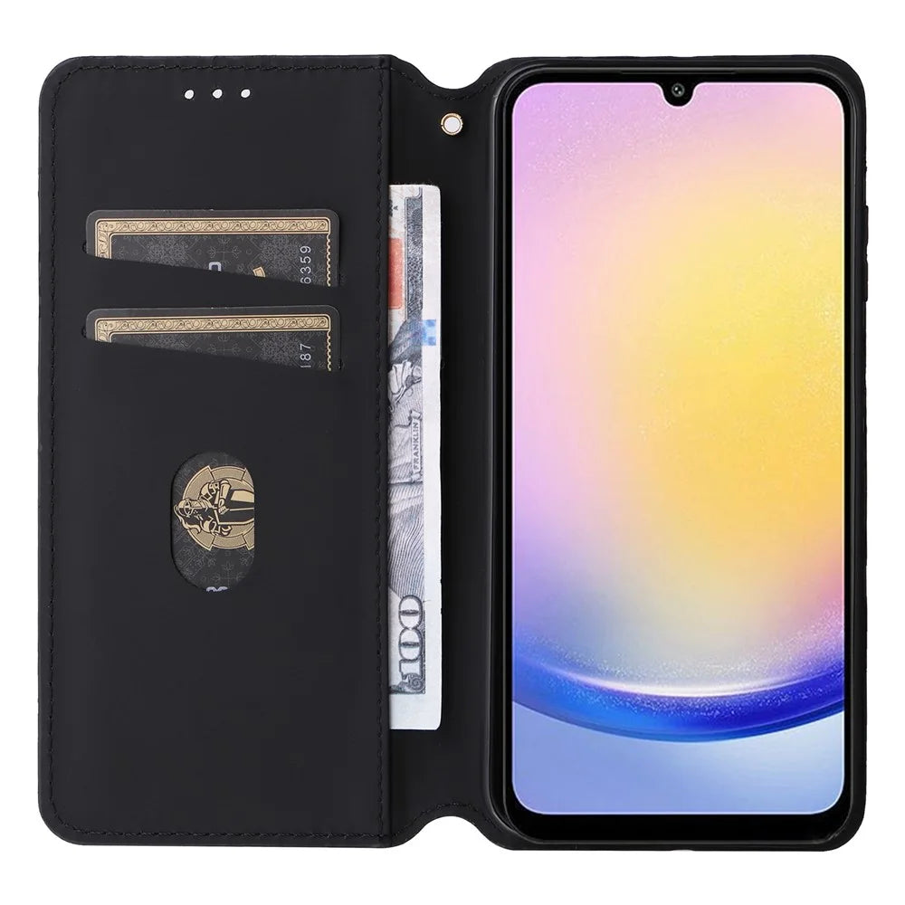 For 	Samsung Galaxy A25 5G (Global) (161.0 x 76.5 x 8.3mm) Magnetic Phone Case PU Leather Wallet Card Slots Phone Cover - Black - 2