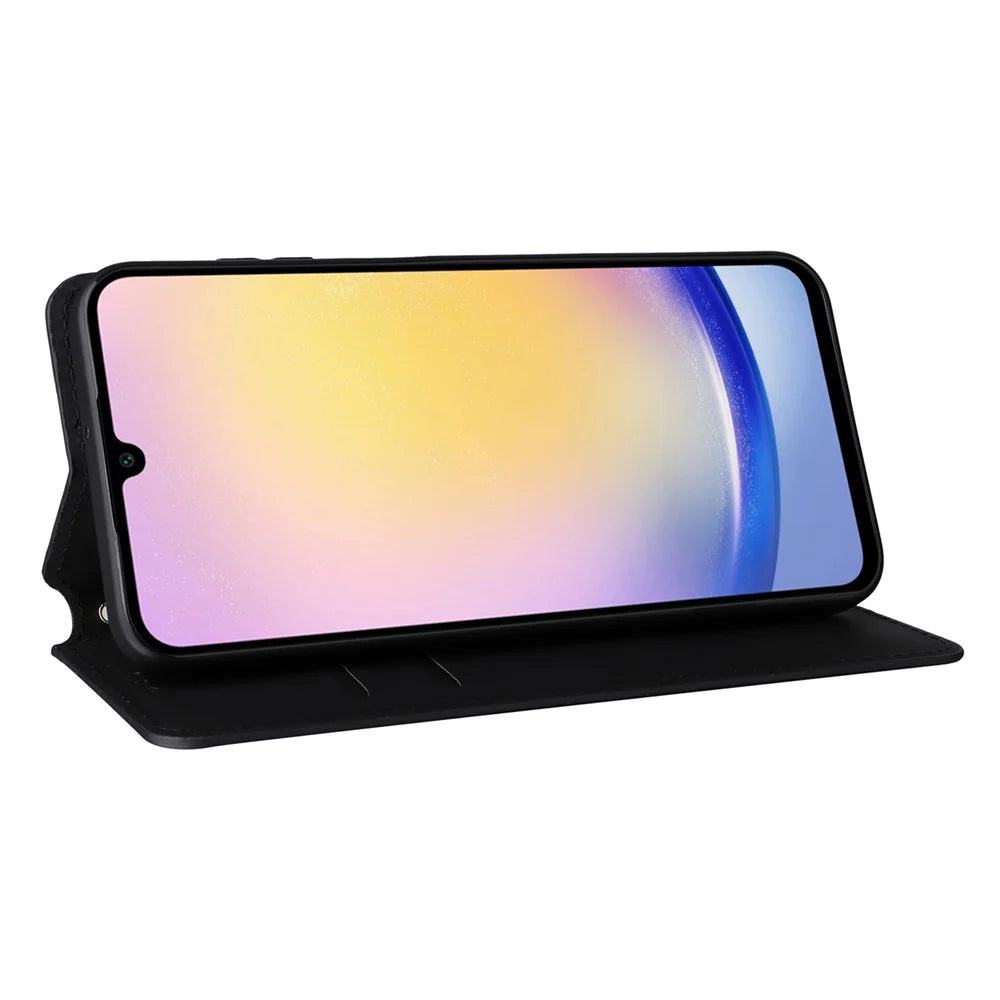 For 	Samsung Galaxy A25 5G (Global) (161.0 x 76.5 x 8.3mm) Magnetic Phone Case PU Leather Wallet Card Slots Phone Cover - Black - 3