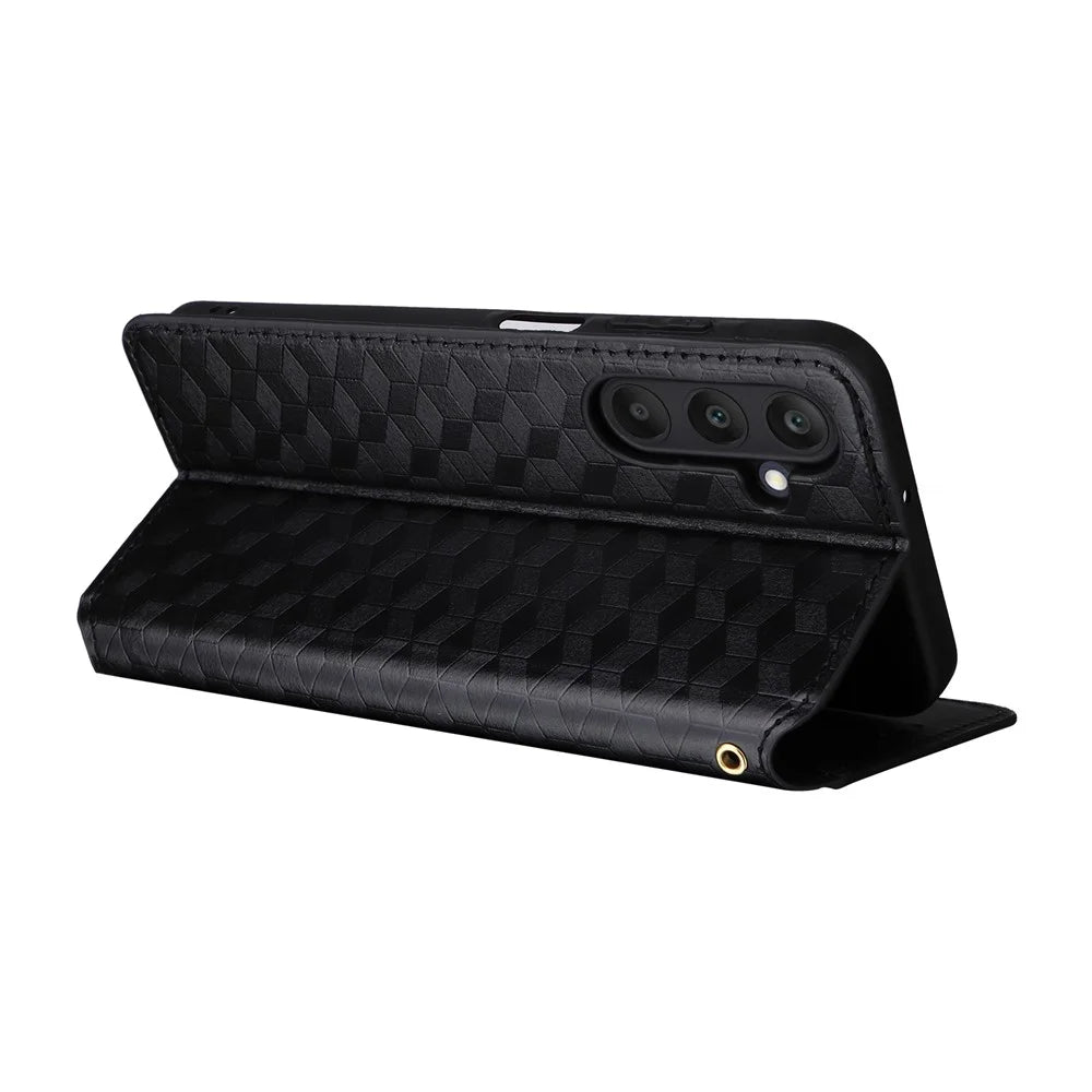 For 	Samsung Galaxy A25 5G (Global) (161.0 x 76.5 x 8.3mm) Magnetic Phone Case PU Leather Wallet Card Slots Phone Cover - Black - 4
