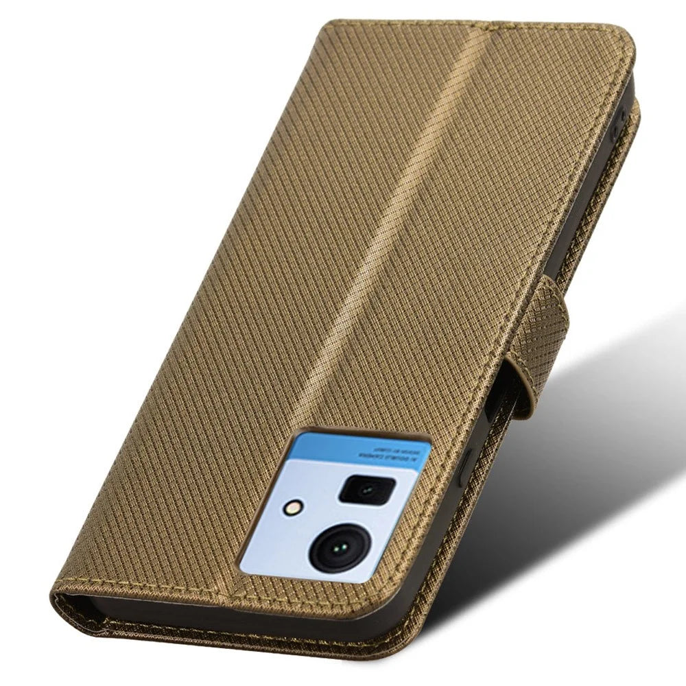 For Cubot Note 50 Phone Case PU Leather Stand Folio Cover with 3 Card Slots Diamond Texture - Brown - 4