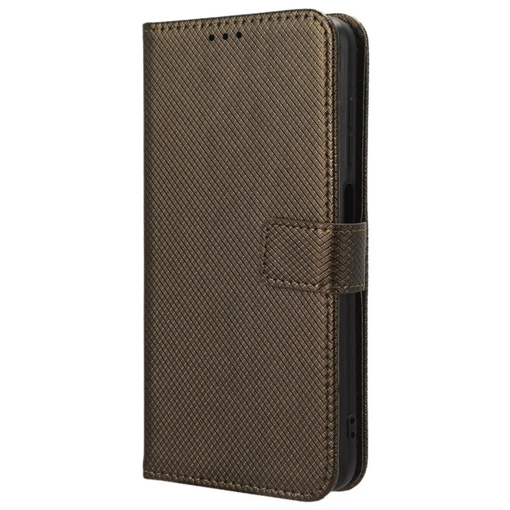 For Cubot Note 50 Phone Case PU Leather Stand Folio Cover with 3 Card Slots Diamond Texture - Brown - 5