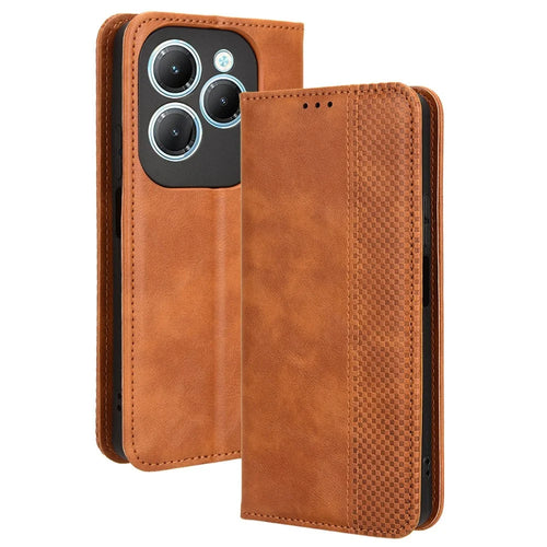 For Infinix Hot 40 X6836 / Hot 40 Pro X6837 Leather Case Magnetic Closing Phone Cover - Brown - 1