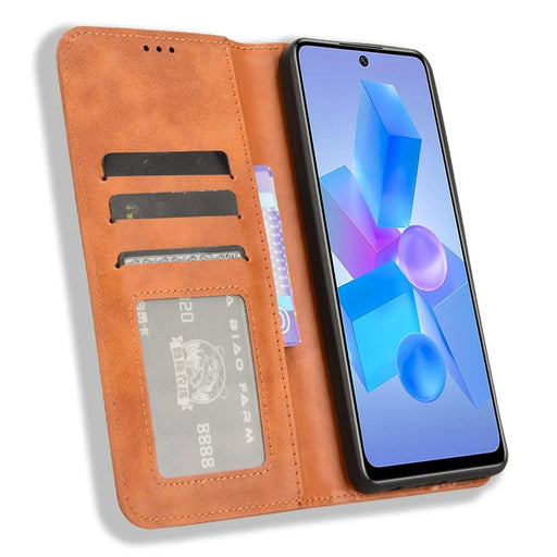 For Infinix Hot 40 X6836 / Hot 40 Pro X6837 Leather Case Magnetic Closing Phone Cover - Brown - 2