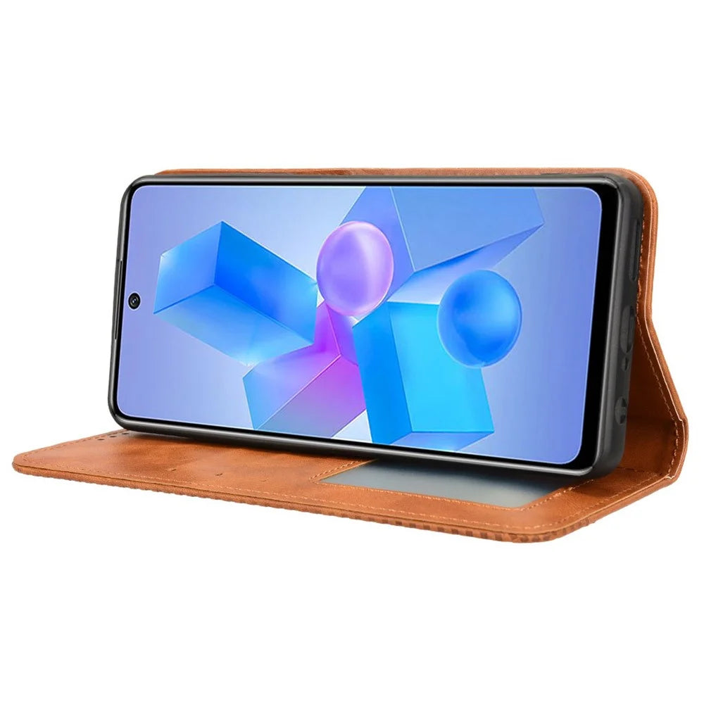 For Infinix Hot 40 X6836 / Hot 40 Pro X6837 Leather Case Magnetic Closing Phone Cover - Brown - 3
