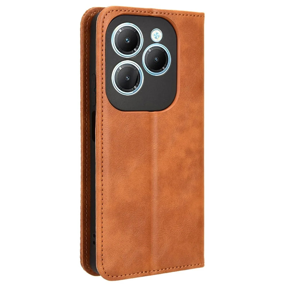 For Infinix Hot 40 X6836 / Hot 40 Pro X6837 Leather Case Magnetic Closing Phone Cover - Brown - 6