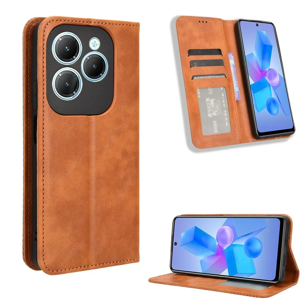 For Infinix Hot 40 X6836 / Hot 40 Pro X6837 Leather Case Magnetic Closing Phone Cover - Brown - 7