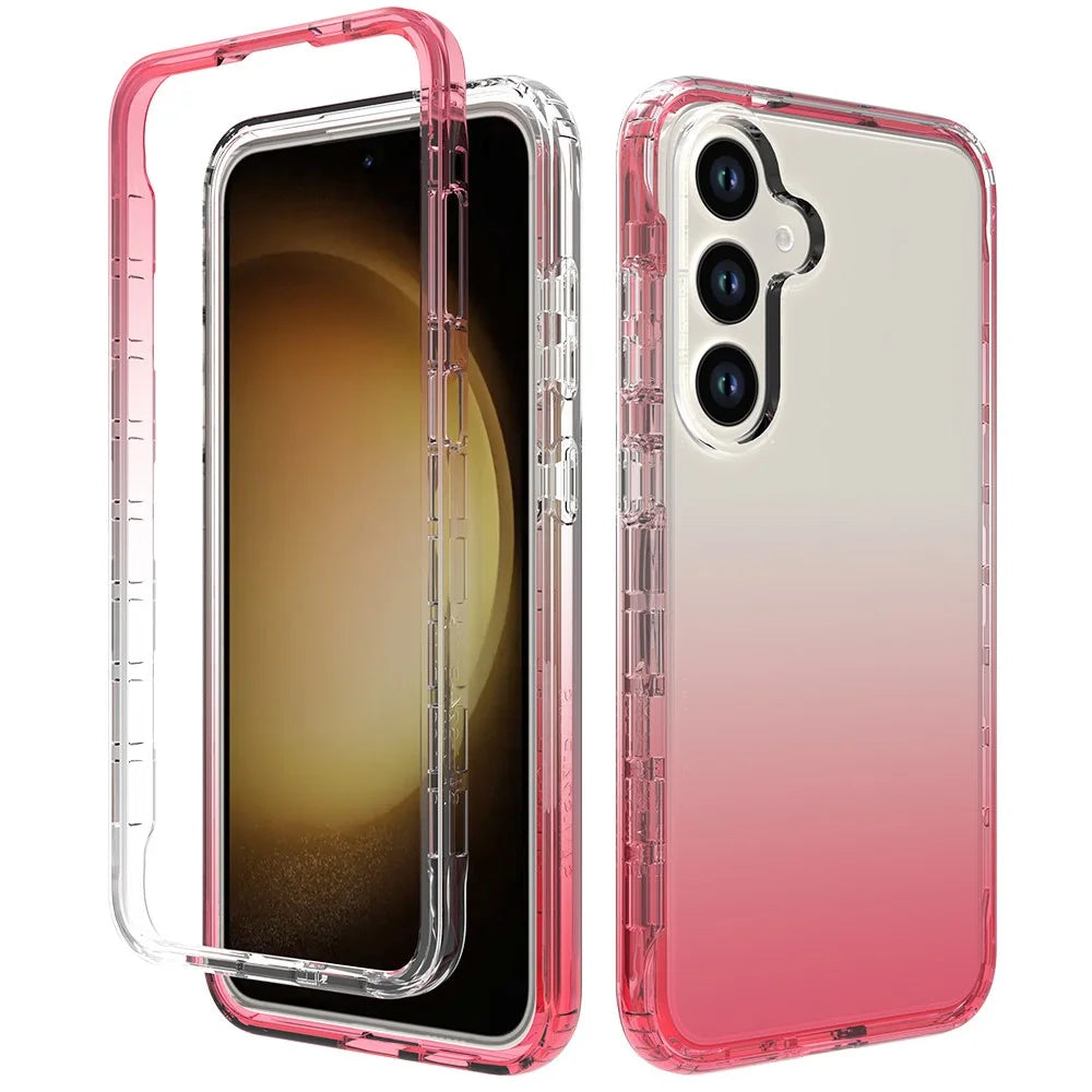 For Samsung Galaxy S24 Cell Phone Case Shockproof PC+TPU Clear Gradient Back Cover - Gradient Red - 1