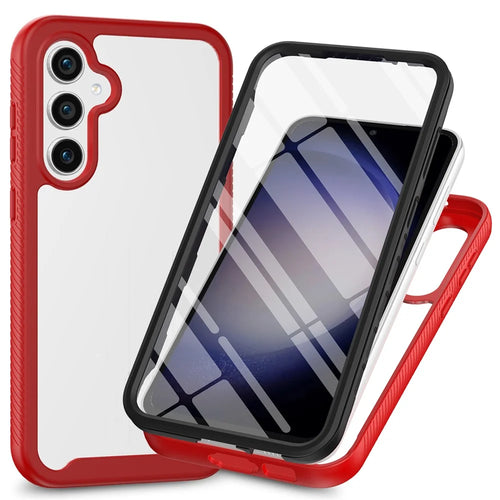 For Samsung Galaxy S24 Case Scratch-proof PC+TPU Smart Phone Back Cover with Screen Protector - Red - 1