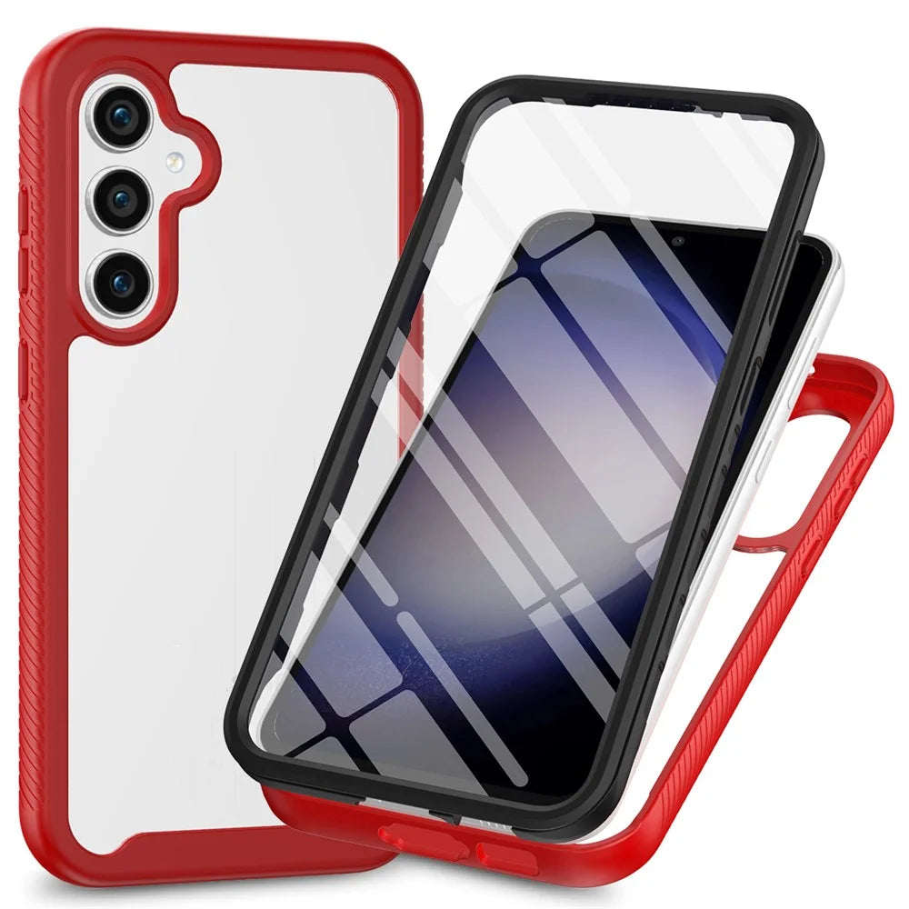 For Samsung Galaxy S24 Case Scratch-proof PC+TPU Smart Phone Back Cover with Screen Protector - Red - 1