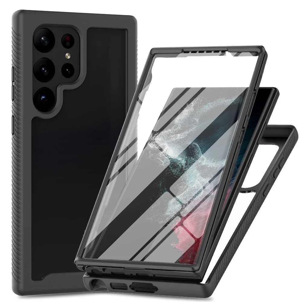 For Samsung Galaxy S24 Ultra Case with PET Screen Film PC+TPU Drop-resistant Phone Protector - Black - 1