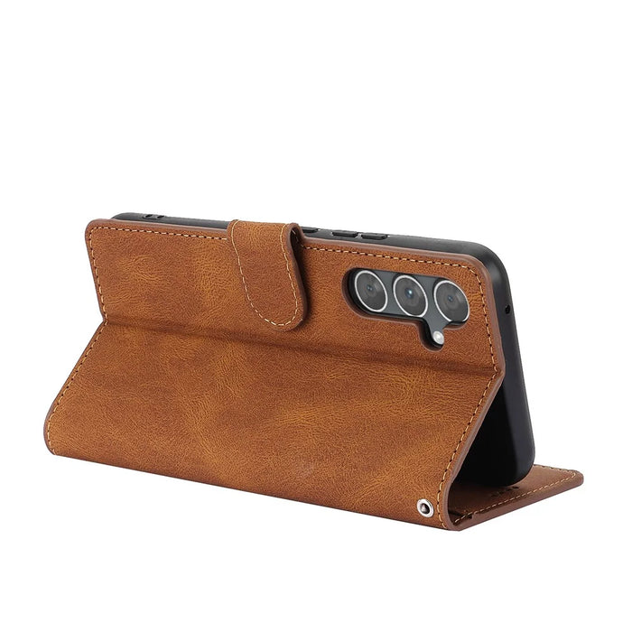 For Samsung Galaxy A55 5G Phone Case Wallet Leather Stand Cover - Brown - 4