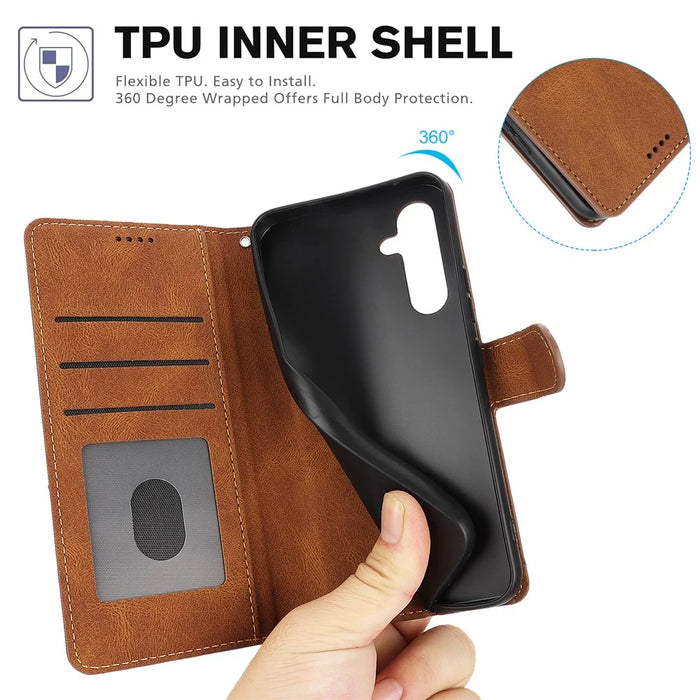 For Samsung Galaxy A55 5G Phone Case Wallet Leather Stand Cover - Brown - 6