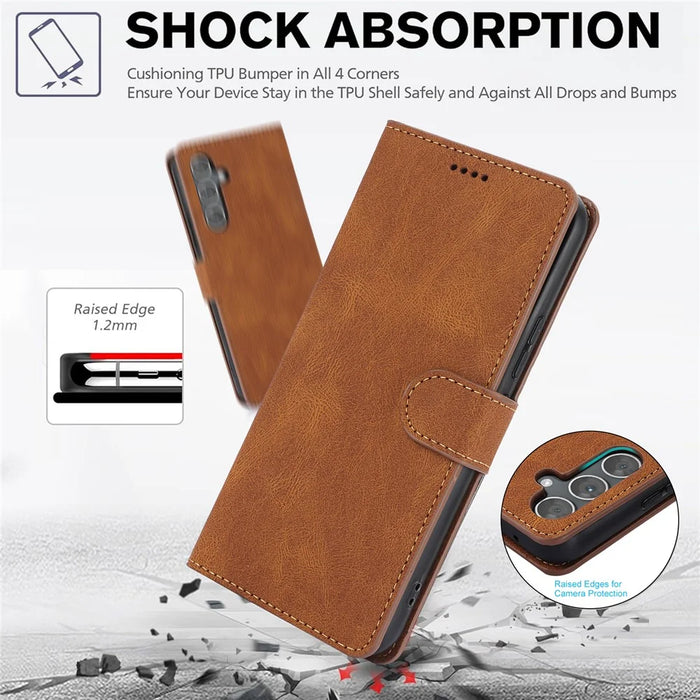 For Samsung Galaxy A55 5G Phone Case Wallet Leather Stand Cover - Brown - 7