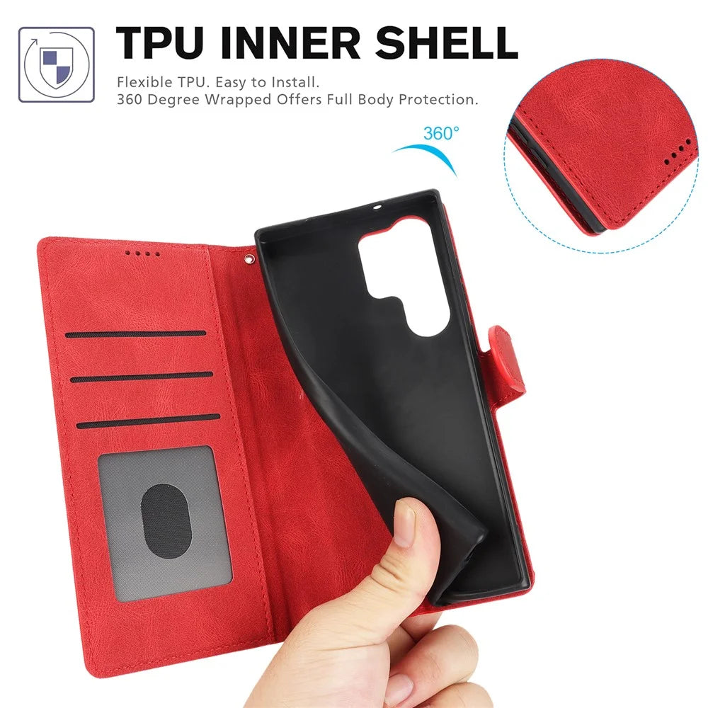 For Samsung Galaxy S24 Ultra Dreamy Leather Case Wallet Stand Phone Cover - Red - 6