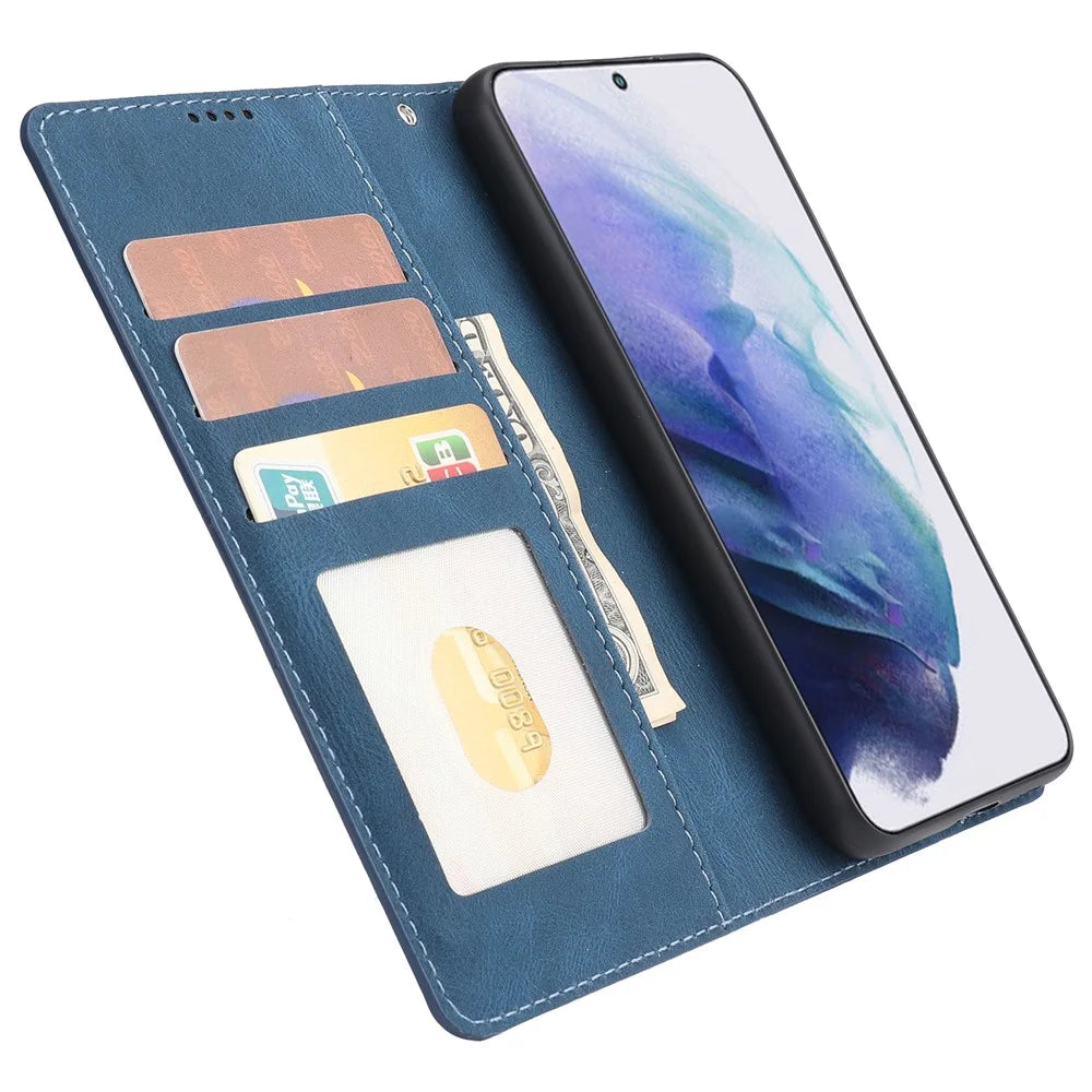 For Samsung Galaxy S24+ Leather Case Wallet Stand Classic Phone Cover - Blue - 2
