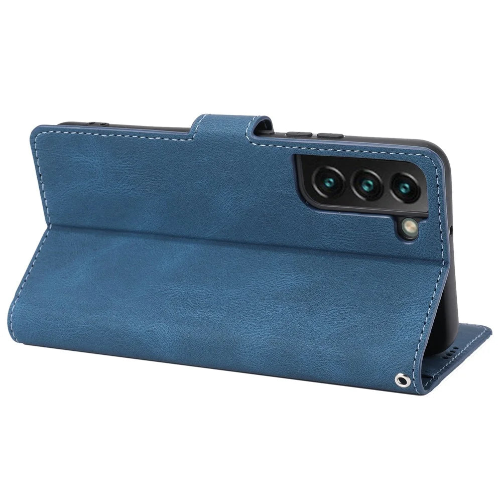 For Samsung Galaxy S24+ Leather Case Wallet Stand Classic Phone Cover - Blue - 4
