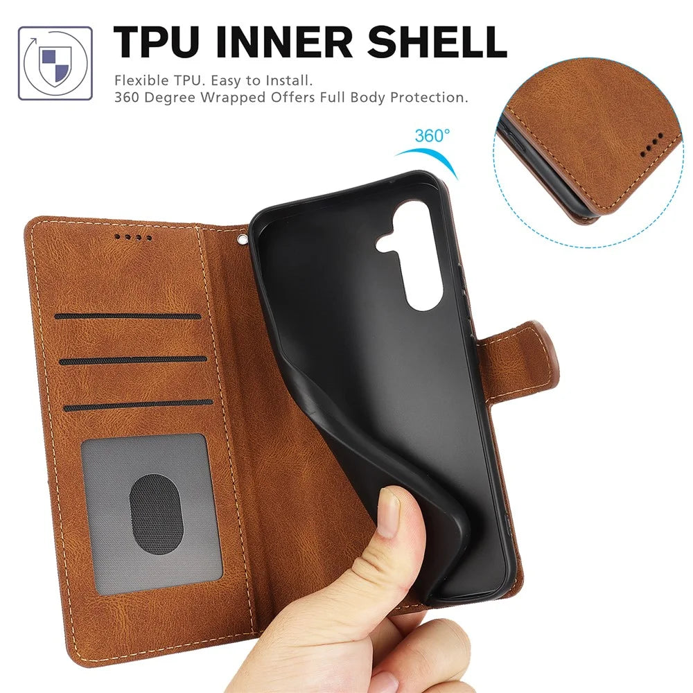 For Samsung Galaxy A15 5G Leather Wallet Case Flip Phone Cover - Brown - 6