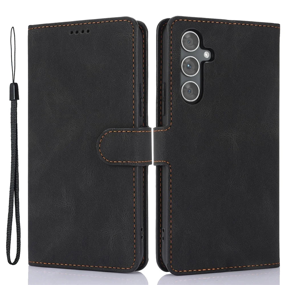For Samsung Galaxy A25 5G (Global) (161.0 x 76.5 x 8.3mm) Classic Leather Phone Case Wallet Stand Cover - Black - 1