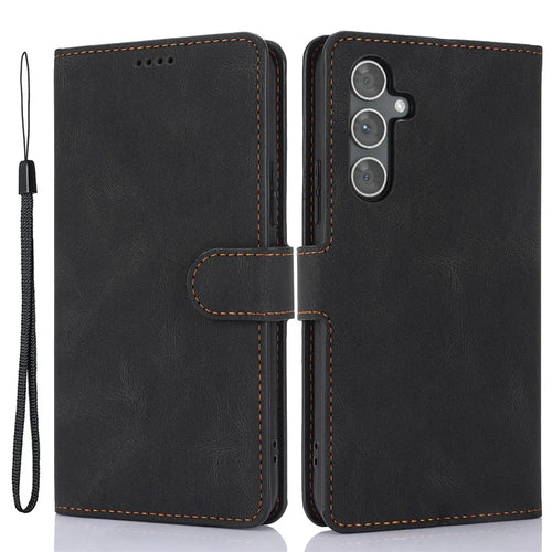 For Samsung Galaxy A25 5G (Global) (161.0 x 76.5 x 8.3mm) Classic Leather Phone Case Wallet Stand Cover - Black - 1
