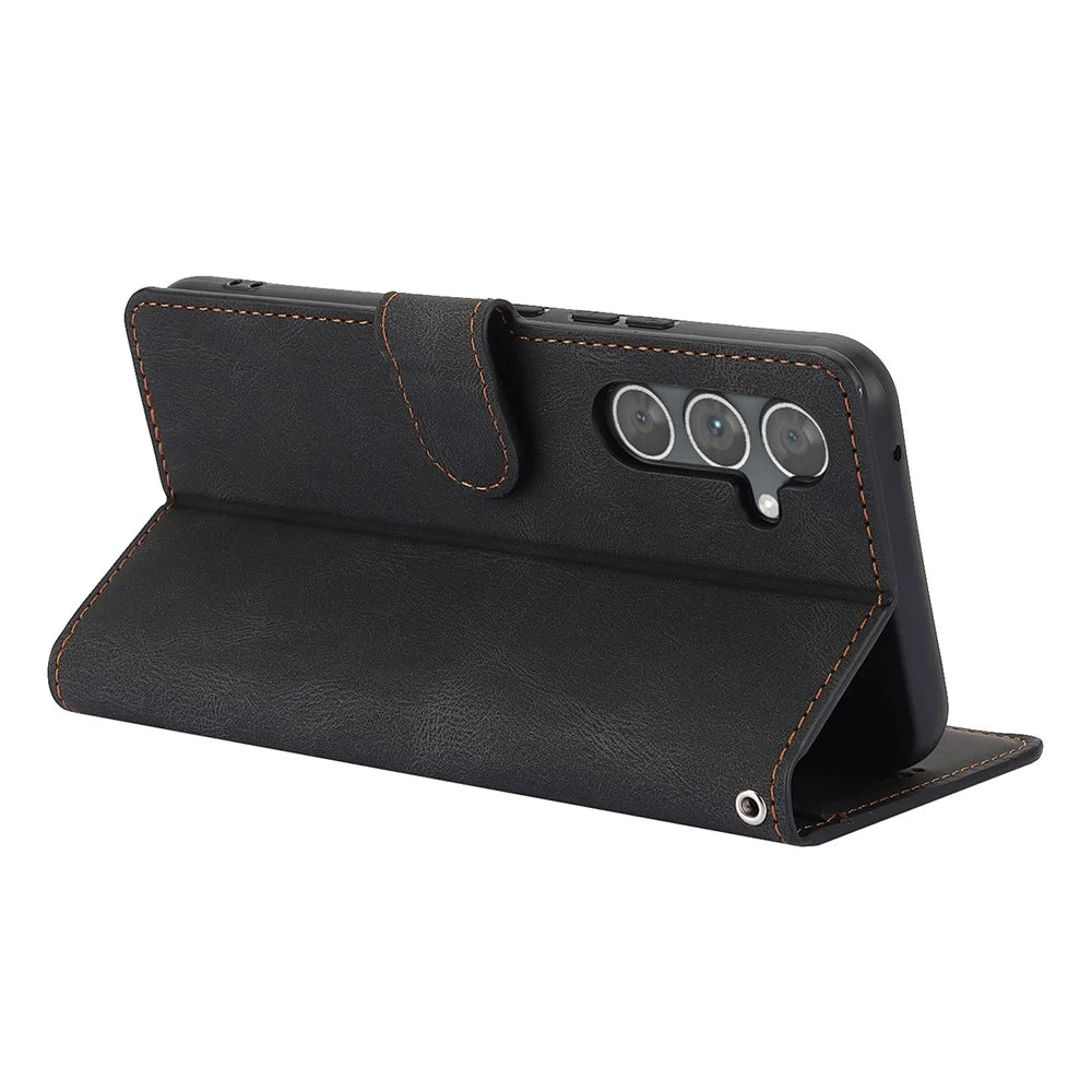For Samsung Galaxy A25 5G (Global) (161.0 x 76.5 x 8.3mm) Classic Leather Phone Case Wallet Stand Cover - Black - 4