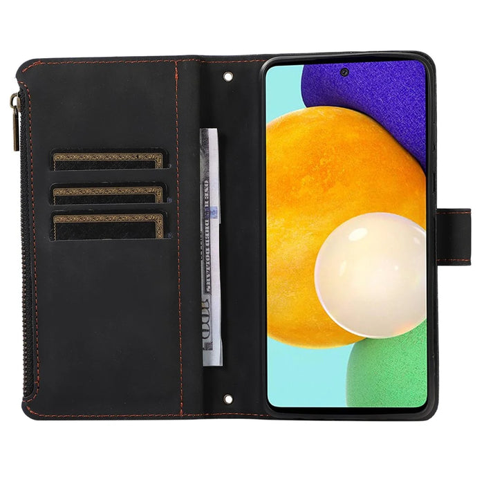 For Samsung Galaxy A73 5G Cell Phone Case Anti-drop 9 Card Slots Wallet Cover with Wrist Strap - Black - 2