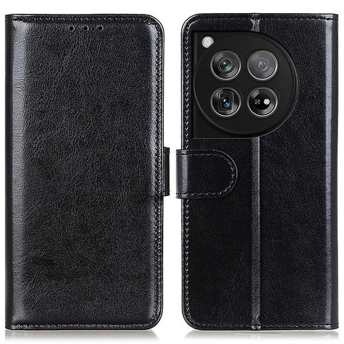 For OnePlus 12 5G Flip Leather Phone Cover Crazy Horse Pattern Design - Black - 1