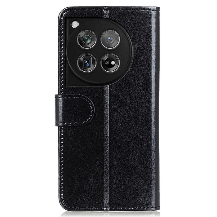 For OnePlus 12 5G Flip Leather Phone Cover Crazy Horse Pattern Design - Black - 6