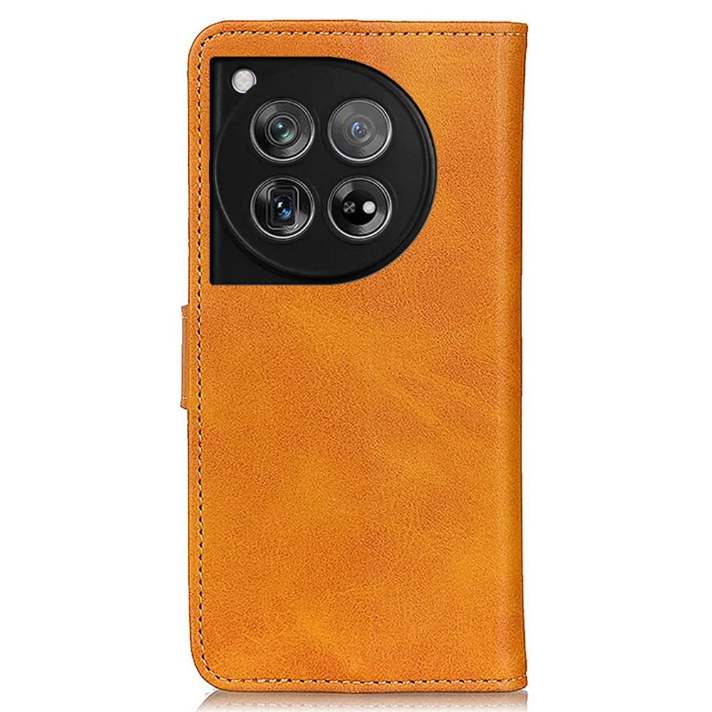For OnePlus 12 5G Chic Leather Case Cowhide Texture Wallet Stand Cover - Brown - 7
