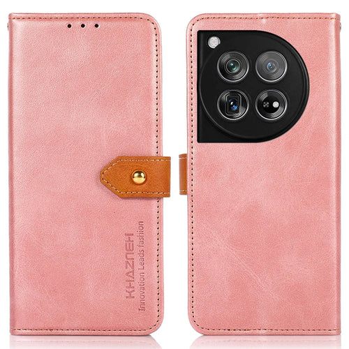 KHAZNEH For OnePlus 12 5G Case PU Leather+TPU Cowhide Texture Phone Guard Cover - Rose Gold - 1