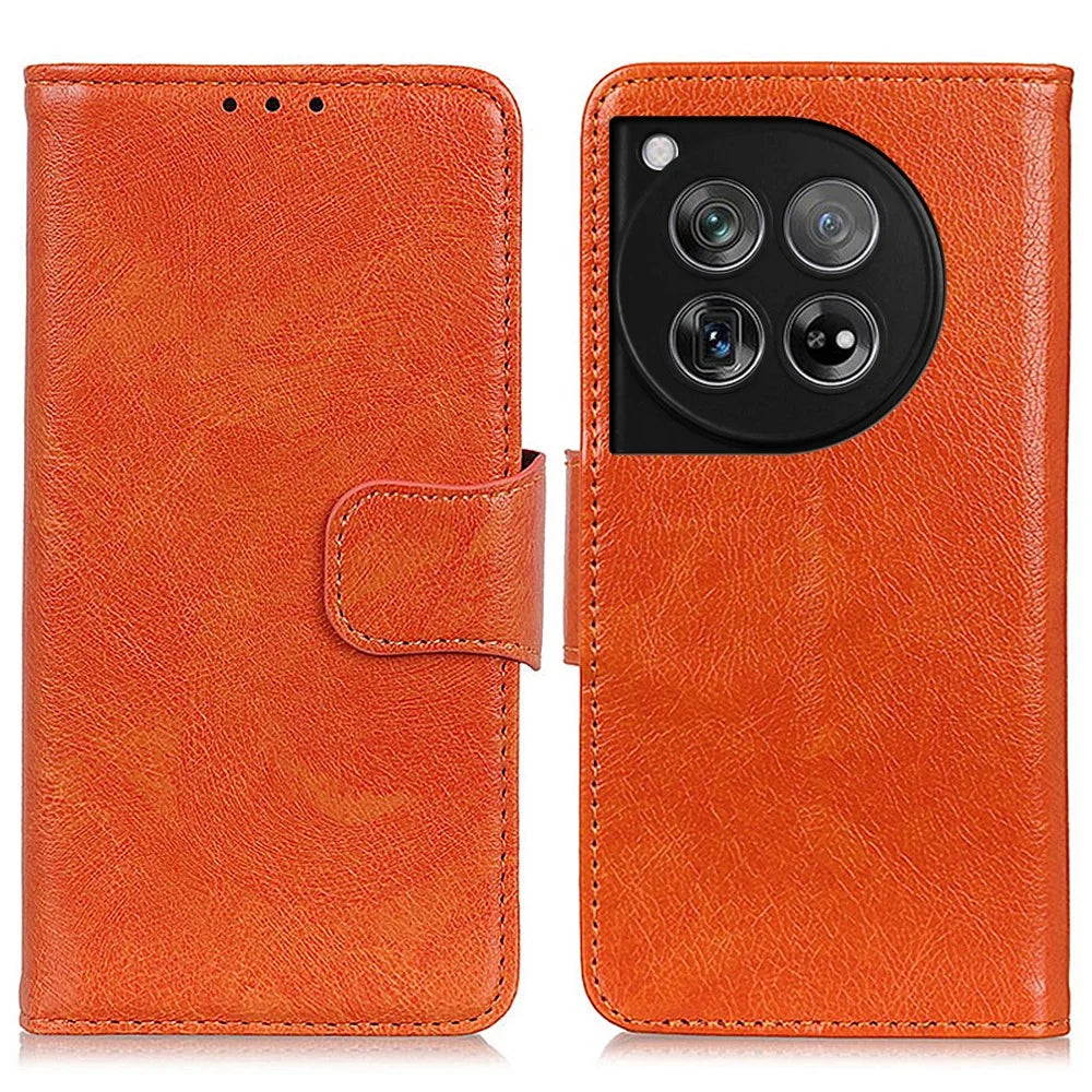 For OnePlus 12 5G Magnetic Case Split Leather Anti-scratch Nappa Texture Cell Phone Shell - Orange - 1