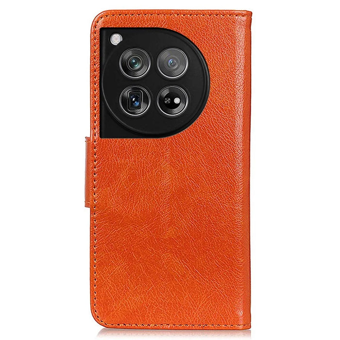 For OnePlus 12 5G Magnetic Case Split Leather Anti-scratch Nappa Texture Cell Phone Shell - Orange - 7
