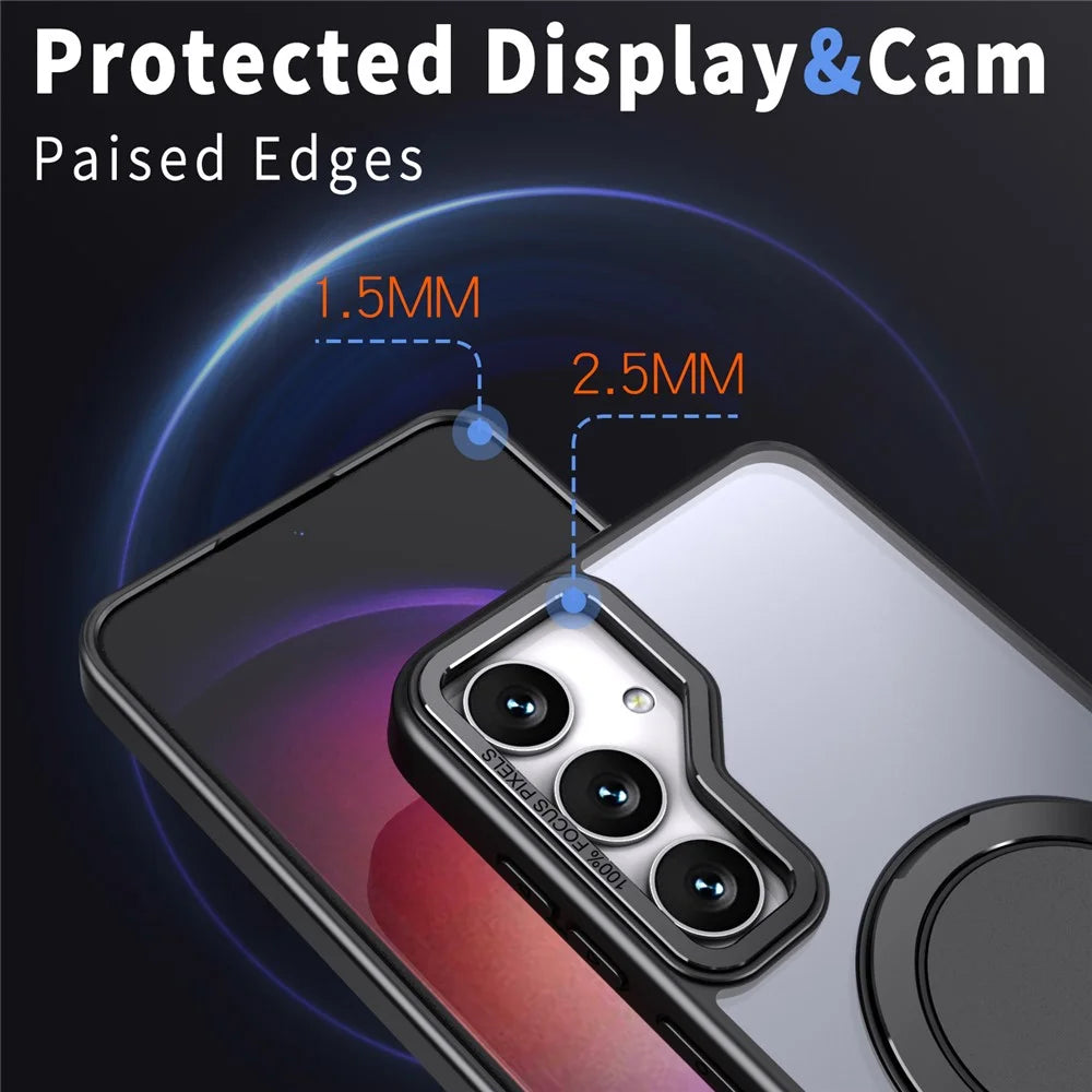 For Samsung Galaxy S24+ Magnetic Phone Case Invisible Gear 360 Degree Rotation Ring Kickstand - Black - 5