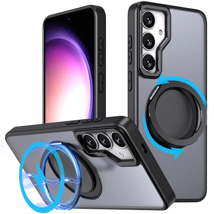 For Samsung Galaxy S24 Phone Case Ring Kickstand Magnetic Phone Cover - Black - 1