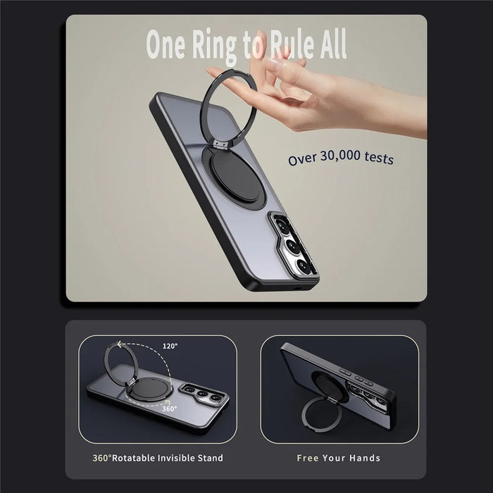 For Samsung Galaxy S24 Phone Case Ring Kickstand Magnetic Phone Cover - Black - 4
