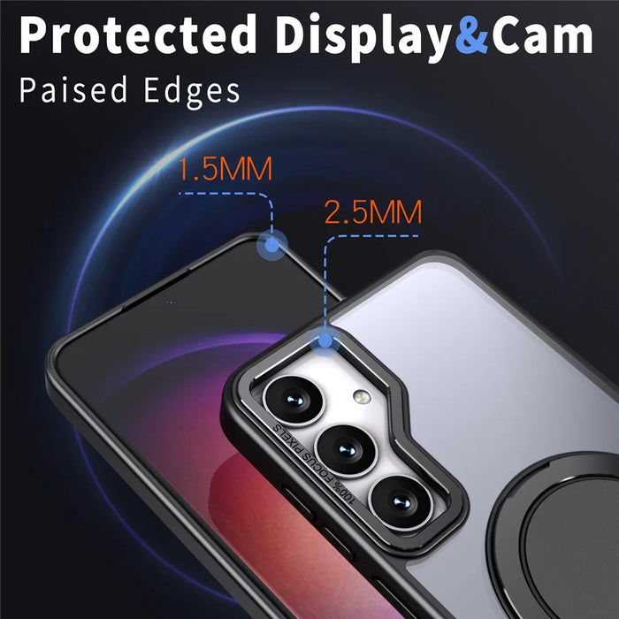 For Samsung Galaxy S24 Phone Case Ring Kickstand Magnetic Phone Cover - Black - 5