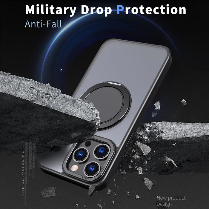 For iPhone 15 Pro Kickstand Case Magnetic Phone Cover Invisible Gear - Black - 3