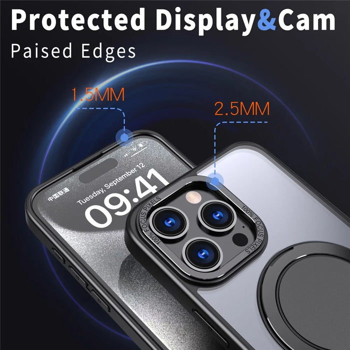 For iPhone 15 Pro Kickstand Case Magnetic Phone Cover Invisible Gear - Black - 5