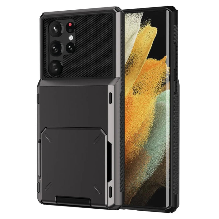 For Samsung Galaxy S24 Ultra Flip Card Holder Phone Case TPU+PC Cover - Grey - 1