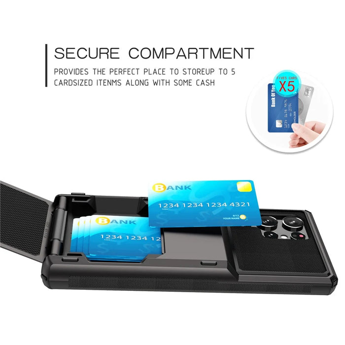 For Samsung Galaxy S24 Ultra Flip Card Holder Phone Case TPU+PC Cover - Grey - 4