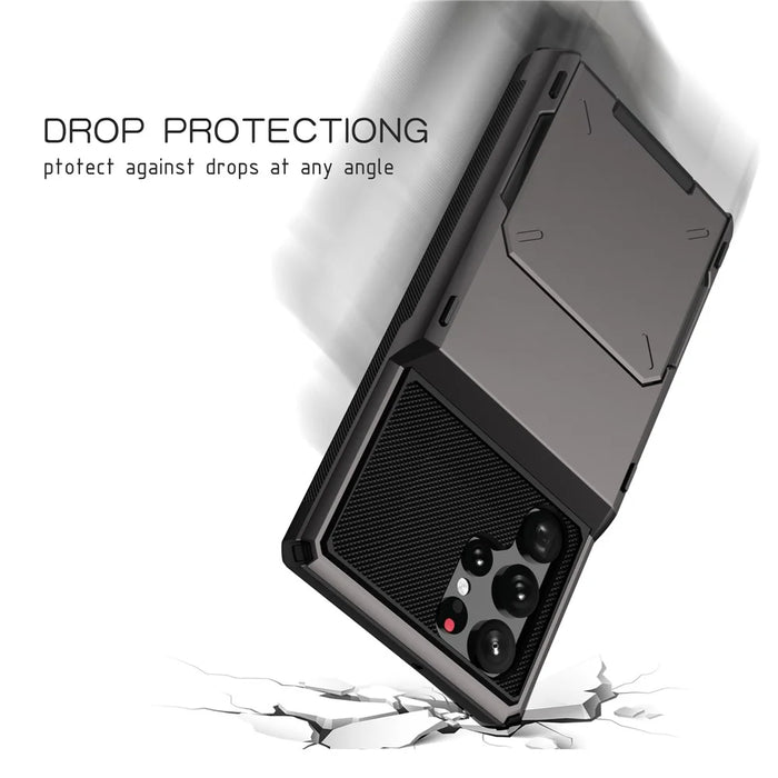 For Samsung Galaxy S24 Ultra Flip Card Holder Phone Case TPU+PC Cover - Grey - 6