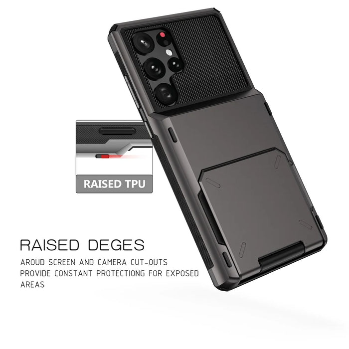 For Samsung Galaxy S24 Ultra Flip Card Holder Phone Case TPU+PC Cover - Grey - 7