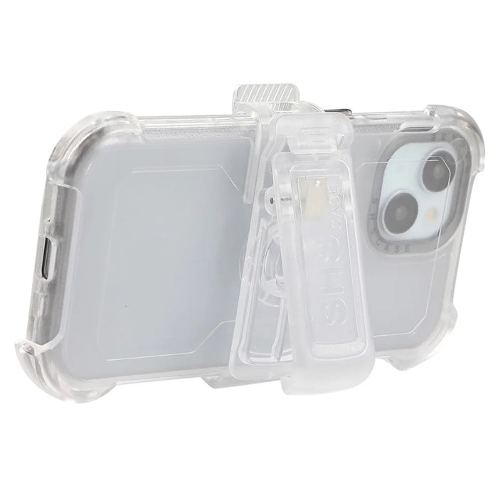 For iPhone 15 Matte Phone Cover Slide Holster Cover Belt Clip Kickstand - Transparent Black - 2