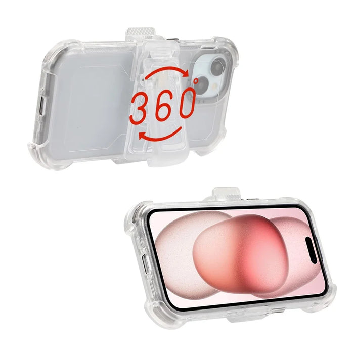 For iPhone 15 Matte Phone Cover Slide Holster Cover Belt Clip Kickstand - Transparent Black - 4
