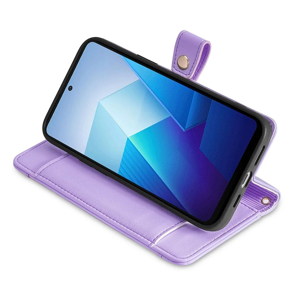 For vivo iQOO 12 Pro 5G Case PU Leather Wallet Phone Crossbody Flip Cover Shoulder Wrist Straps - Purple - 3