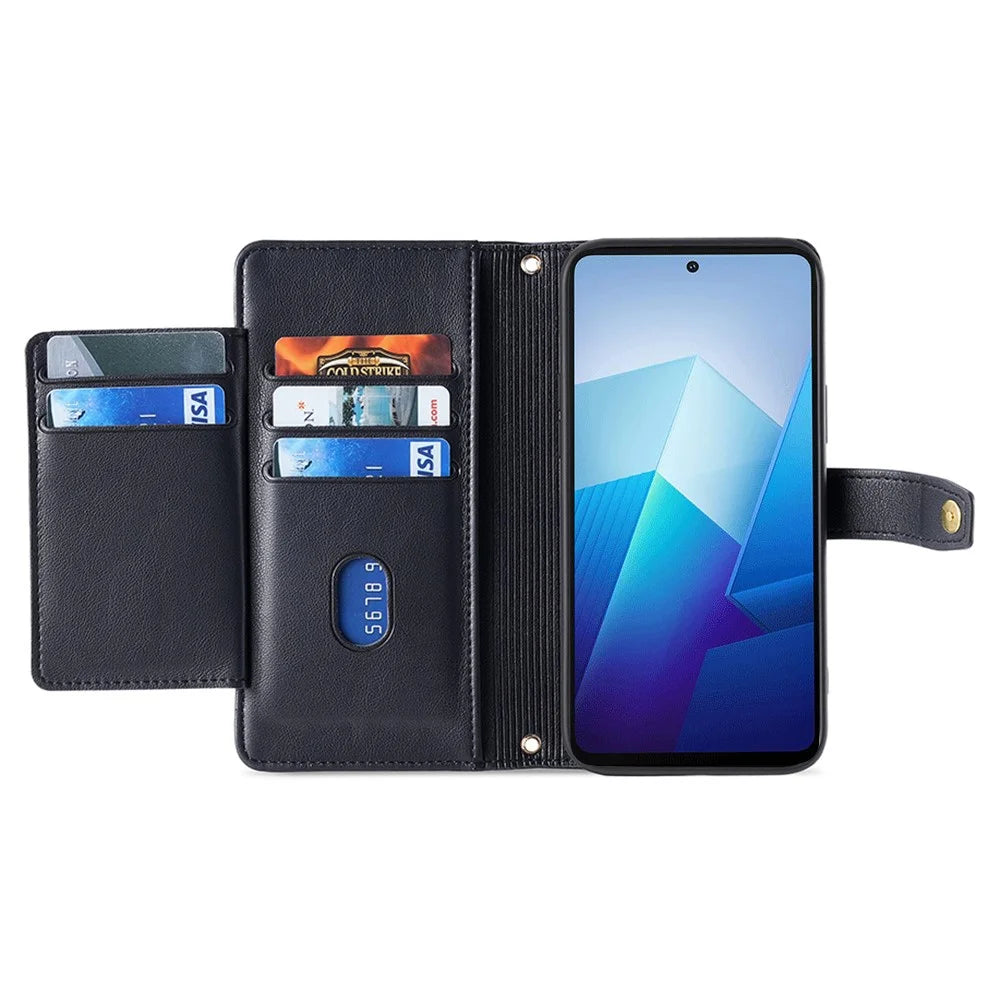 For vivo iQOO 12 5G Zipper Pocket Phone Case with 6-Card Holder PU Leather Crossbody Cover - Black - 2