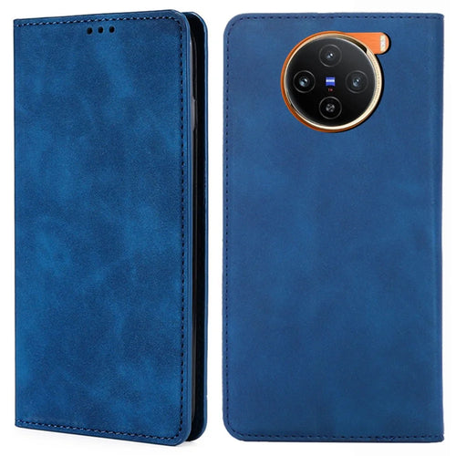 For vivo X100 5G Case with 2 Card Holder Slot Leather Magnetic Closure Cover - Blue - 1