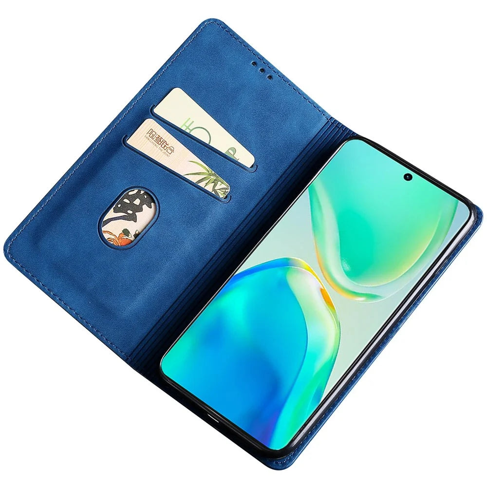 For vivo X100 5G Case with 2 Card Holder Slot Leather Magnetic Closure Cover - Blue - 2