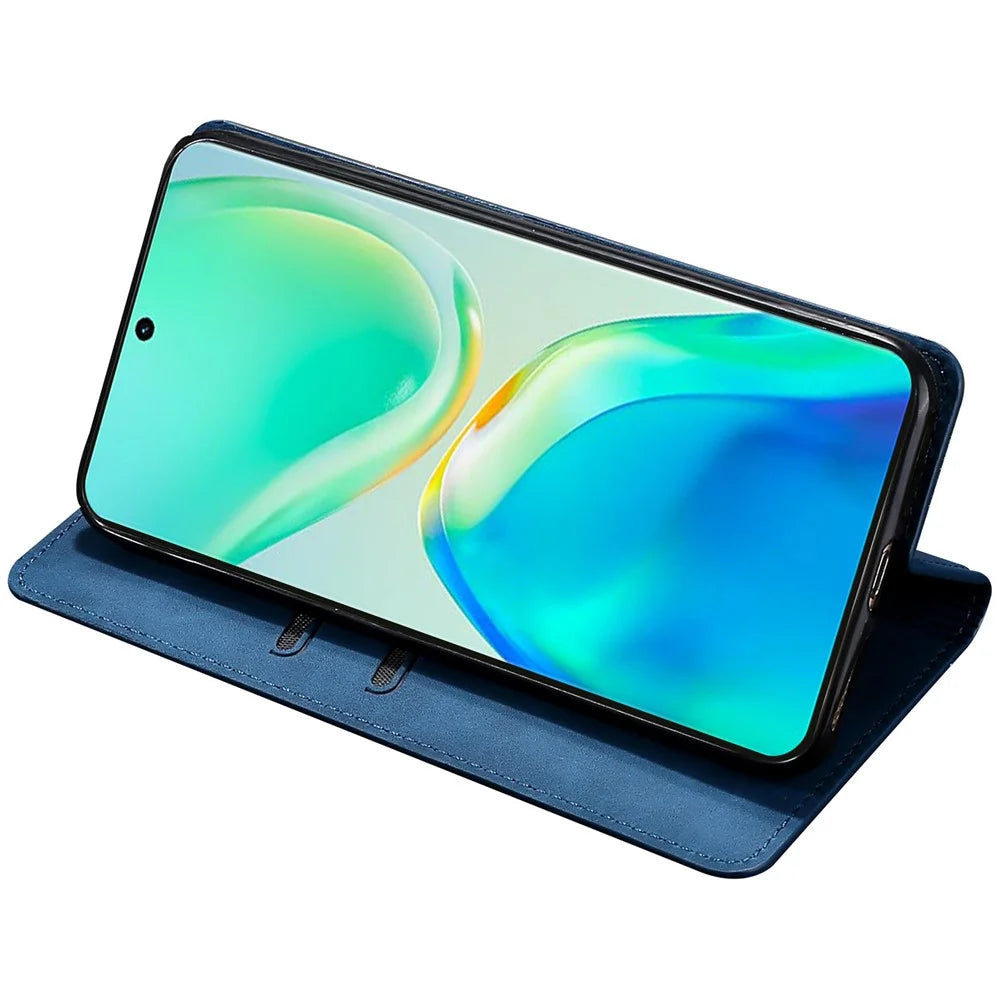 For vivo X100 5G Case with 2 Card Holder Slot Leather Magnetic Closure Cover - Blue - 3