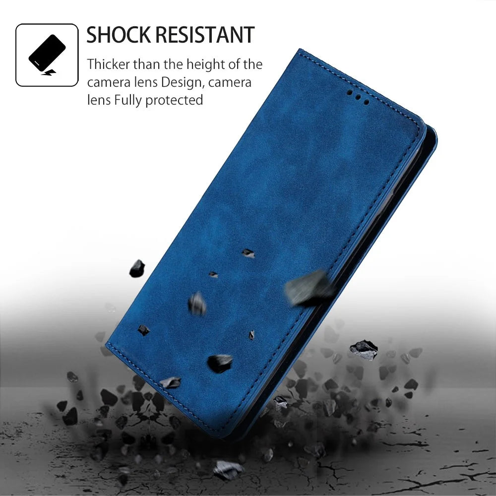 For vivo X100 5G Case with 2 Card Holder Slot Leather Magnetic Closure Cover - Blue - 5